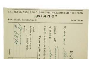 WIANO Chrześcijańska Spółdzielnia Wzajemnych Kredytów, Poznań ul. Sienkiewicza 3, stvrzenka na 10,50 PLN z 22.6.1934, [AW2].