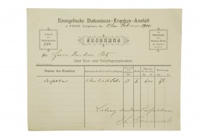 Evangelische Diakonissen Sisters' Hospital in Poznań on Konigstrasse [Evangelische Diakonissen Kranken Anstalt] , INVOICE for costs of treatment and board, dated February 15, 1900, [AW2].