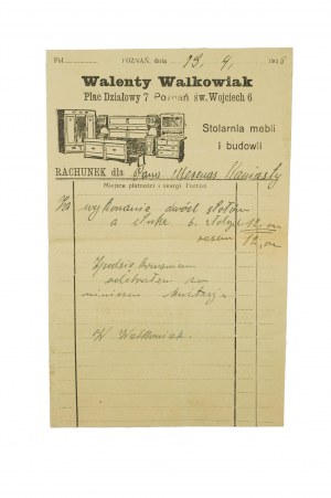 Walenty Walkowiak Furniture and Building Joinery, Poznań St. Wojciech 6, INVOICE for making 2 tables, dated 13.4.1933, [AW2].