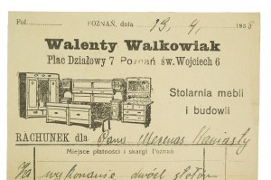 Walenty Walkowiak Furniture and Building Joinery, Poznań St. Wojciech 6, INVOICE for making 2 tables, dated 13.4.1933, [AW2].