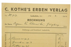 [Glubczyce] C. KOTHE'S ERBEN Verlag / Publisher, ACCOUNT dated 14.2.1944. [AW2]