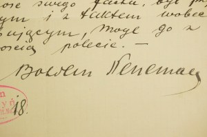 Majątek BUDZYŃ Świadectwo dla rządcy, datowane 16 stycznia 1933r., autograf właściciela majątku Bohdana Nenemana, [AW2]