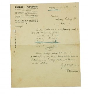 BERENT et PLEWIŃSKI dans l'entrepôt et l'usine d'instruments de laboratoire de Varsovie, CORRESPONDANCE au département de médecine légale datée du 18 mars 1936, [AW2].