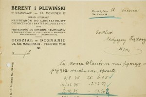 BERENT et PLEWIŃSKI dans l'entrepôt et l'usine d'instruments de laboratoire de Varsovie, CORRESPONDANCE au département de médecine légale datée du 18 mars 1936, [AW2].