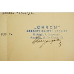 CHROM Zakłady galwanizacyjne W. Piński - A. Skrzypczak, Poznań św. Marcin 27, ŚWIADECTWO dla galwanizera, [AW2]