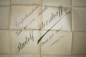 Papier d'emballage original d'époque provenant de la maison de commerce de Rudolf Petersdorff à Poznan, RARE, [AW2].