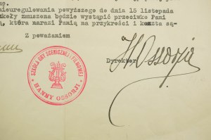 Hanna Ossorya School of Stage and Film Acting LETTER to actress Zofia Koreywo-Leitgeber for payment for school tuition, 26.X.1936, [AW2].