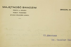 Majętność SWADZIM pow. poznański KORESPONDENCJA z dnia 17 czerwca 1936r. [AW2]