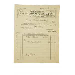 [Bydgoszcz] Franz Lehmann, Bromberg Spezialitat Turkische Tabake, RACHUNEK z dnia 19.4.1912r. [AW2]