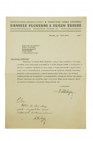 Daniele Floriani & Eugen Triebe Wholesale Trade Association, Warsaw March 26-March 1940, [AW2].