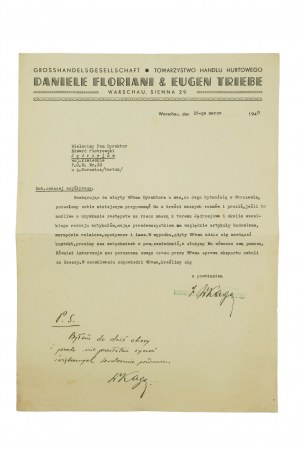 Daniele Floriani & Eugen Triebe Towarzystwo Handlu Hurtowego, Warszawa 26-go marca 1940r., [AW2]