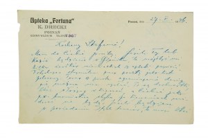 FORTUNA Pharmacie K. Drecki Poznan Górna Wilda 96, CORRESPONDANCE datée du 27.V.1936.