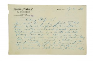 Apteka FORTUNA K. Drecki Poznań Górna Wilda 96, KORESPONDENCJA z dnia 27.V.1936r.