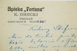Lekáreň FORTUNA K. Drecki Poznan Górna Wilda 96, KORESPONDENCIA zo dňa 27.V.1936.