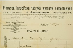 První jarocinská cementárna A. Świerkowski Jarocin Krakowska 74, ÚČET ze dne 21. srpna 1928, [AW2].