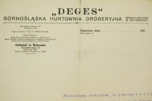 DEGES Górnośląska Hurtownia Drogeryjna S.A. w Katowicach ZAŚWIADCZENIE z dnia 29 lutego 1924r., [AW2]