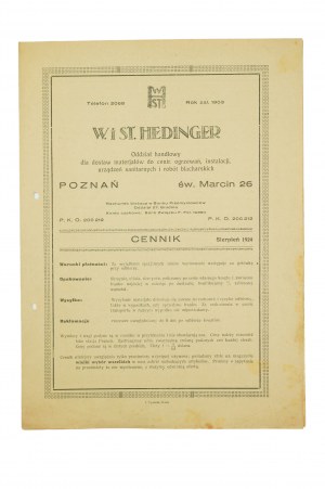 W. i St. HEDINGER Poznań św. Marcin 26, CENNIK sierpień 1924r., [AW2]