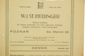 W. i St. HEDINGER Poznań św. Marcin 26, CENNIK sierpień 1924r., [AW2]