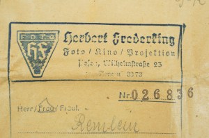 Herbert Frederking Foto/Kino/Projektion Posen Wilhelmstrasse 23, original paper package for negatives/photographs with company letterhead, [AW3].