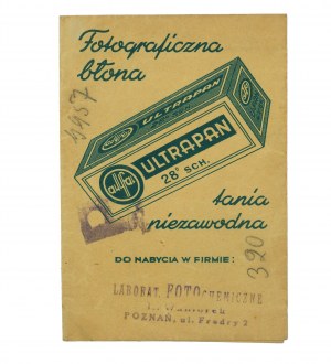 Fotochemical Laboratory Poznań 2 Fredry Street confezione originale in carta per negativi/fotografie con pubblicità di pellicole e lastre fotografiche [AW3].
