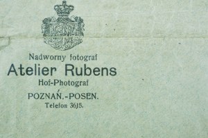 Dvorný fotograf Atelier Rubens Poznaň, originálna obálka na fotografie/negatívy s hlavičkovým papierom, [AW3].