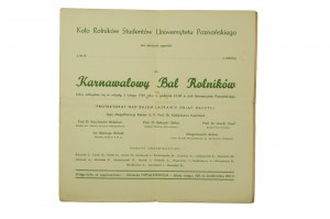 Študentský poľnohospodársky krúžok na univerzite v Poznani pozýva na karnevalový poľnohospodársky ples 5. februára 1949, [AW3].