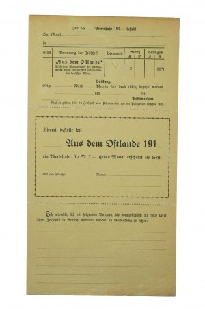 Ostdeutsche Buchdruckerei und Verlagsanstalt, OBJEDNÁVKA TLAČE na predplatné mesačníka 