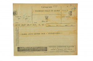 TELEGRAM dated 19.IV.1925 with advertisements of Poznański Bank Zeman Poznański Towarzystwo Telefonów on the back, [AW3].