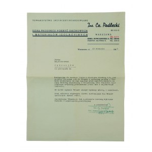 Towarzystwo Inżynieryjno-Budowlane Inż. Cz. Podlecki Sp. z o.o. Warszawa ul. Nowogrodzka 6, KORESPONDENCJA datowana 19 sierpnia 1940r., [AW3]