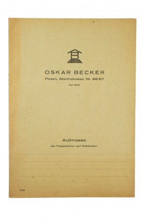 OSCAR BECKER Poznań św. Marcin 66/67 KIT für die Aufzeichnung von Messungen der Dachpappendicke an Gebäuden, leeres Blatt, [AW3].