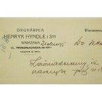 Drukarnia Henryk Hyndle i Ska, Warszawa, ZAŚWIADCZENIE datowane 11 stycznia 1928r., [AW]