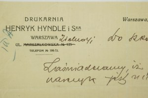 Printing House Henryk Hyndle and Ska, Warsaw, ZAŚWIADCZENIE dated January 11, 1928, [AW].