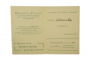 I Doroczny wieczór taneczny 5 listopada 1932r. w Wielkiej Sali Domu Rzemieślniczego w Poznaniu, ZAPROSZENIE dla J.W.P. Sulanowskiej z rodziną, [AW3]