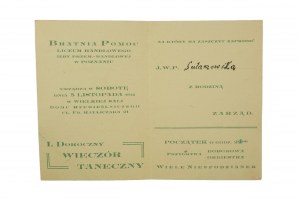 I Výroční taneční večer 5. listopadu 1932 ve velkém sále Domu řemesel v Poznani, POZVÁNKA pro J. W. P. Sulanowskou s rodinou, [AW3].