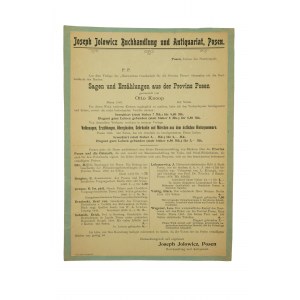 Joseph Jolowicz Buchhandlung und Antiquariat Posen, REKLAMA oferty ksiażek m.in. Opis hist.-stat. Poznania, [AW3]