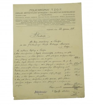 POLICHROMIA T.Z.O.P. Zakład Artystyczny Witrażów i Malarstwa Kościelnego in Poznań, FATTURA del 22 giugno 1914 per le vetrate della chiesa di Środa Wielkopolska, [AW3].