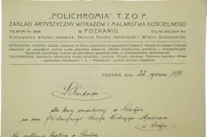 POLICHROMIE T.Z.O.P. Zakład Artystyczny Witrażów i Malarstwa Kościelnego à Poznań, FACTURE datée du 22 juin 1914 pour des vitraux pour l'église de Środa Wielkopolska, [AW3].