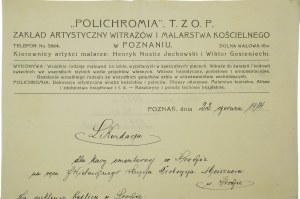 POLICHROMIA T.Z.O.P. Zakład Artystyczny Witrażów i Malarstwa Kościelnego v Poznani, FAKTURA z 22. června 1914 za vitráže pro kostel ve Środě Wielkopolské, [AW3].