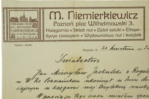 M. Niemierkiewicz, Poznań Plac Wilhelmowski 3 Bookstore, CERTIFICATE for 3-year apprenticeship in bookstore, aotograf Marian Niemierkiewicz, dated April 20, 1913, [AW3].