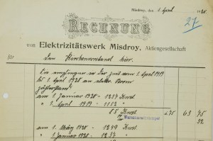 Městská elektrárna Miedzyzdroje [Elektrizitätswerk Misdroy] ÚČET ze dne 1. dubna 1920, [AW3].