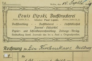 Leon Lipski Buchdruckerei Misdroy [Tlačiareň Miedzyzdroje] ÚČTOVNÍK z 15. septembra 1919, [AW3].