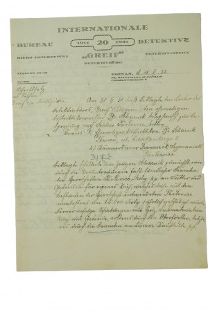 Detective Bureau GREIF Poznań, Fr. Ratajczaka 15 (Apollo) - CORRESPONDANCE en caractères d'imprimerie avec l'en-tête de la société