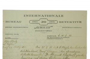 Detective Bureau GREIF Poznań, Fr. Ratajczaka 15 (Apollo) - CORRESPONDANCE en caractères d'imprimerie avec l'en-tête de la société