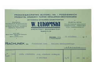W. Lukomski Architect and Builder. Cement products factory, na- and underground construction company, timber industry, sawmill and mechanical carpentry, Smigiel, dated September 14, 1929
