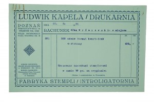 Ludwik Kapela printing house, POZNAŃ 18 Wrocławska Street, bill for 500 proclamations, dated 26.3.1931, [N].