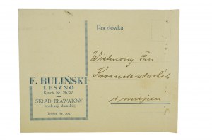 F. Bulinski Warenhaus für Damenblusen und Konfekt LESZNO Marktplatz Nr. 26/27 - Postkarte mit Werbedruck, 28.9.1931.