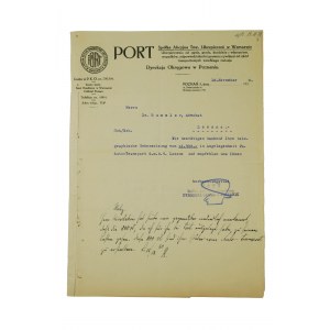 PORT Spółka Akcyjna Tow. Ubezpieczeń w Warszawie, Dyrekcja Okręgowa w Poznaniu, druk z nagłówkiem firmowym, datowany 18.XI.1930r.