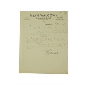 MŁYN WALCOWY RAKONIEWICE, powiat Wolsztyn, KORESPONDENCJA na druku z nagłówkiem firmowym, datowana 2.9.1925r., [N]