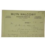 MŁYN WALCOWY RAKONIEWICE, powiat Wolsztyn, KORESPONDENCJA na druku z nagłówkiem firmowym, datowana 2.9.1925r., [N]