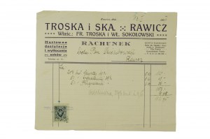 TROSKA und Ska, Großhandel, Destillations- und Saftpresserei, proper. P. Troska und Wł. Sokołowski, Druck mit Firmenbriefkopf, datiert 13.I.1927.